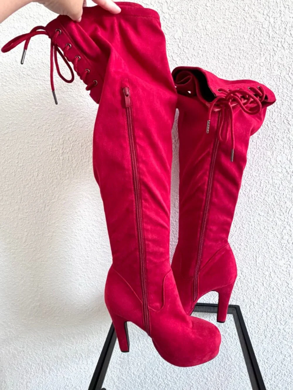 Torrid Bright Red Suede-Like Over the Knee Boots - Size 8